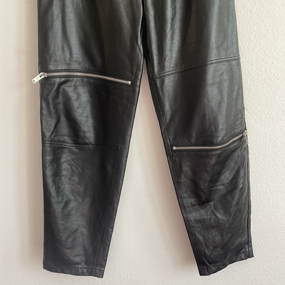 ZARA CROPPED FAUX LEATHER ZIPPER PANTS - Picture 5 of 7